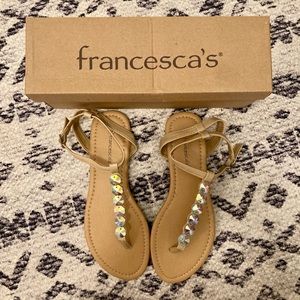 Leather Sandals with Sparkle Stone Detailing